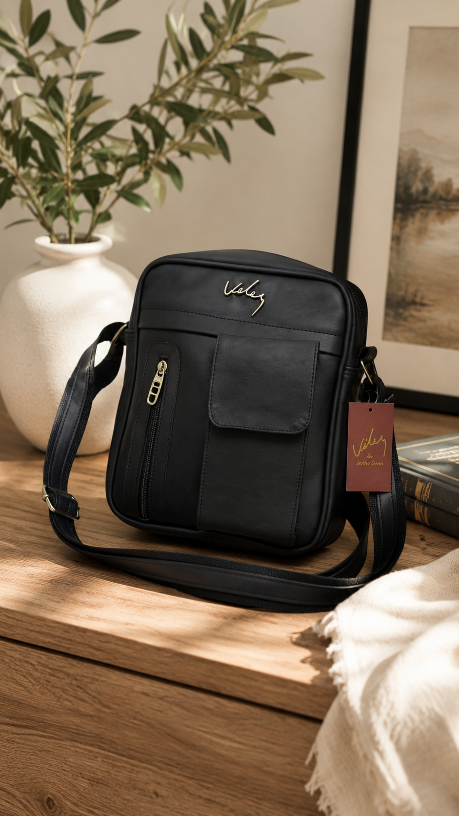 BOLSO CUERO PREMIUM VÉLEZ - CON PORTA CELULAR
