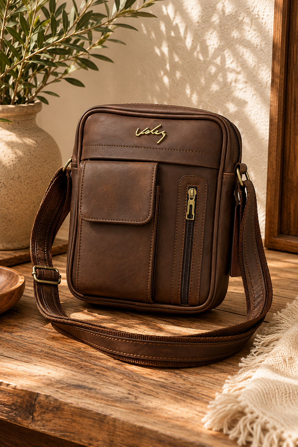 BOLSO CUERO PREMIUM VÉLEZ - CON PORTA CELULAR