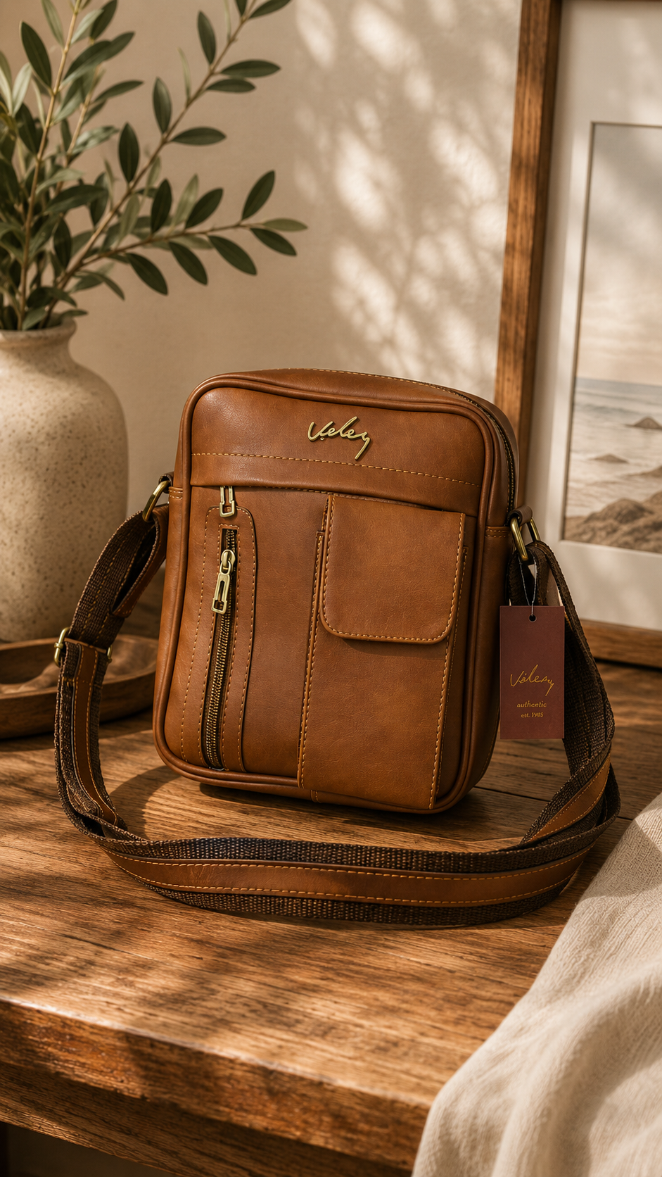 BOLSO CUERO PREMIUM VÉLEZ - CON PORTA CELULAR