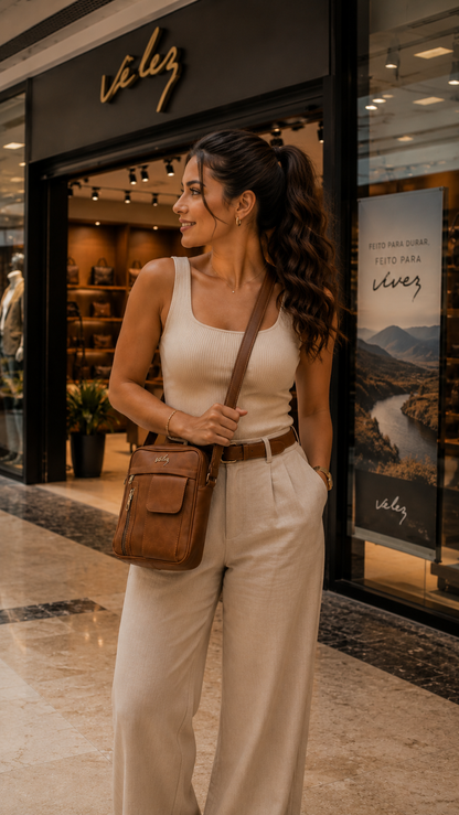 BOLSO CUERO PREMIUM VÉLEZ - CON PORTA CELULAR