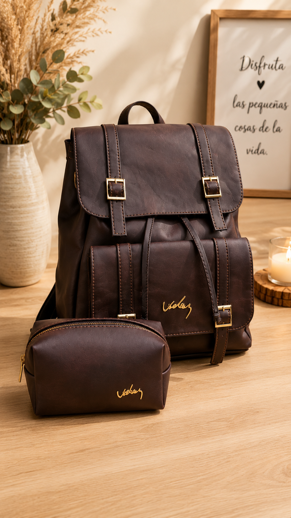 BOLSO CUERO PREMIUM VÉLEZ + Regalo COSMETIQUERA